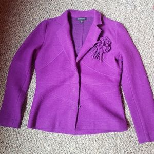 PARKHURST Wool Blend Hidden Snaps Button Front Jacket Blazer Purple Sz Small